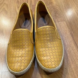 Clarks leather espadrilles. Size 9.5 wide. Mustard yellow in color. VGC